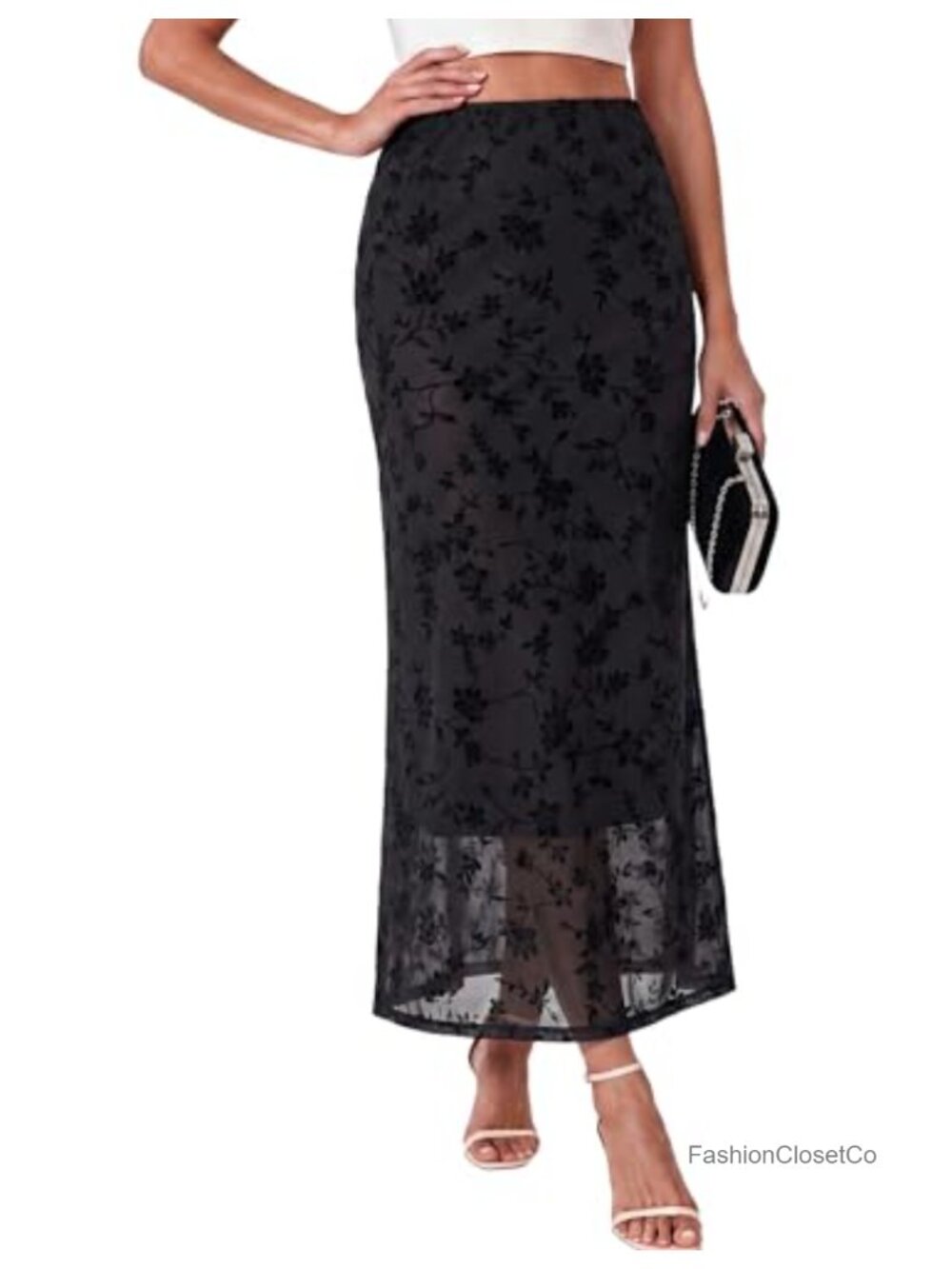 Boho Floral Mesh Maxi Skirt High Waisted Long Flowy Beach Skirt